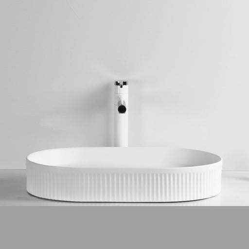 Infinity | Fluted Matte White Oval Above Counter Basin - Acqua Bathrooms