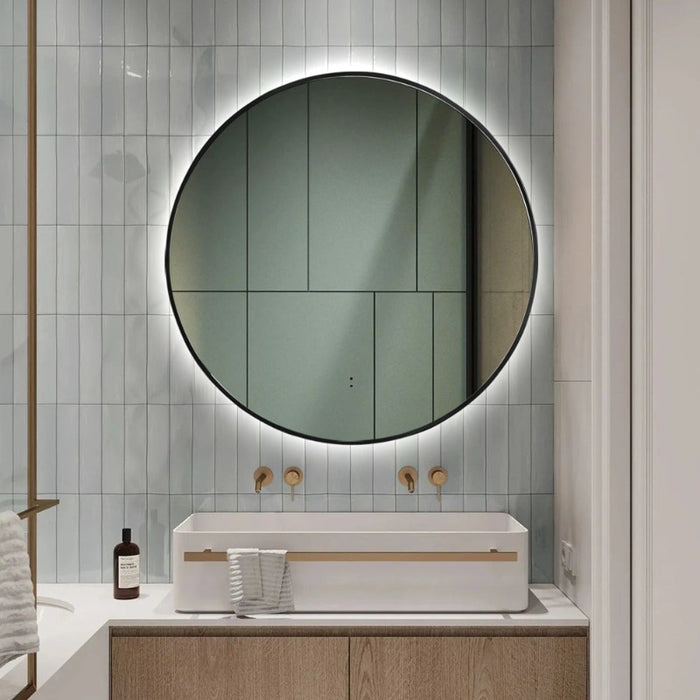 Indulge | Round Touchless Back-Lit Matte Black 800mm LED Mirror - Three Light Temperatures - Acqua Bathrooms