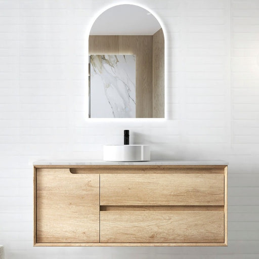 Byron 1200 Natural Oak Wall Hung Vanity / Stone Top - Acqua Bathrooms