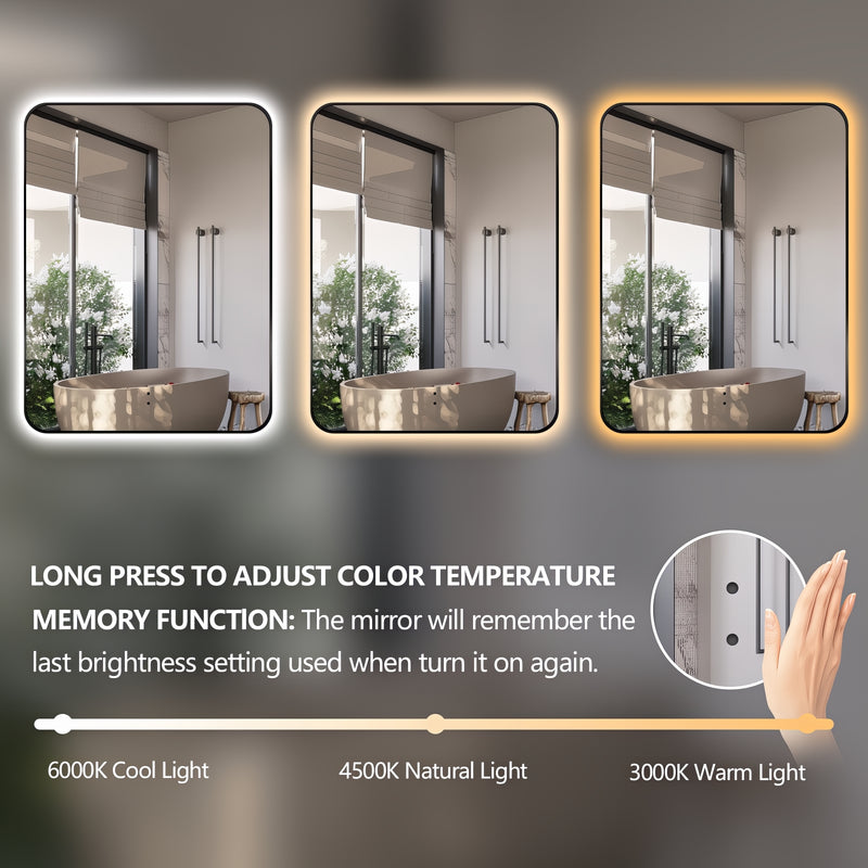 Curva Rectangle Matte Black 600 x 800 Touchless LED Mirror  - Three Light Temperatures - Acqua Bathrooms