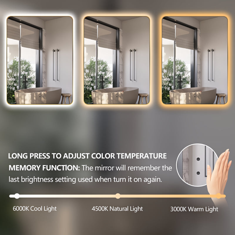 Curva Rectangle Brushed Gold 700 x 900 Touchless LED Mirror  - Three Light Temperatures - Acqua Bathrooms
