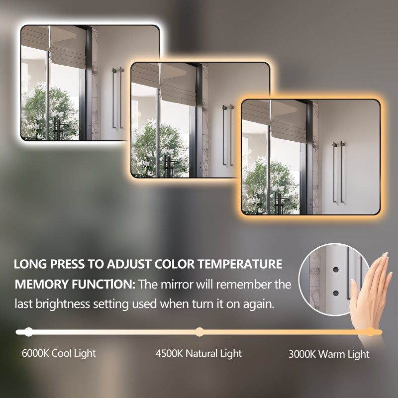 Curva Rectangle Matte Black 900 x 750 Touchless LED Mirror  - Three Light Temperatures - Acqua Bathrooms