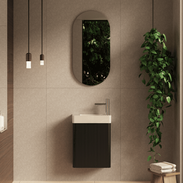 Ronda 450 Curved Fluted Matte Black Wall Hung Vanity