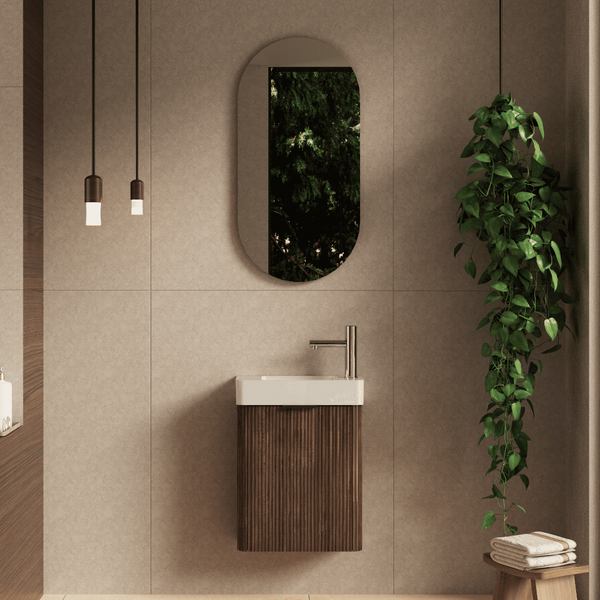 Ronda 450 Curved Fluted Walnut Wall Hung Vanity