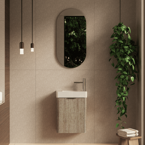Ronda 450 Curved Fluted White Oak Wall Hung Vanity