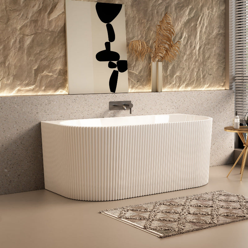 Ronda Fluted Gloss 1500mm V Groove Back to Wall Round Freestanding Bath - Acqua Bathrooms