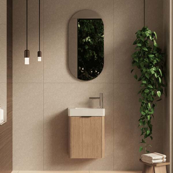 Ronda 450 Curved Fluted Desert Oak Wall Hung Vanity