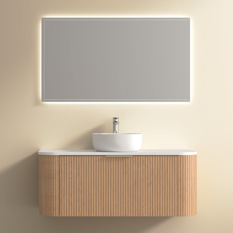 Ronda 1200 Curved Desert Oak Fluted Wall Hung Vanity - Acqua Bathrooms