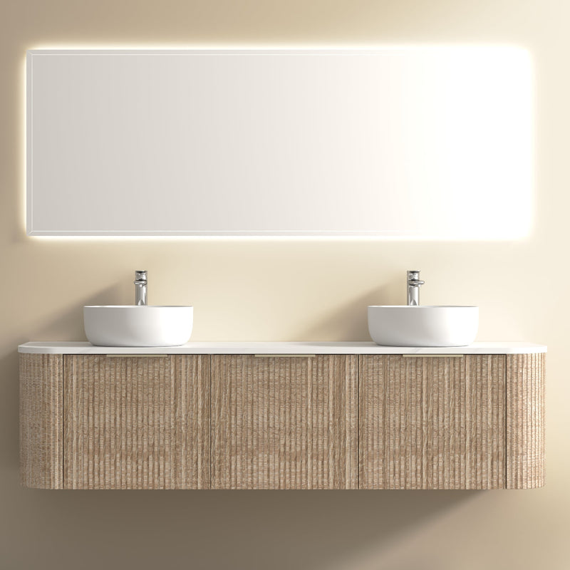 Ronda 1800 Curved Double White Oak Fluted Wall Hung Vanity