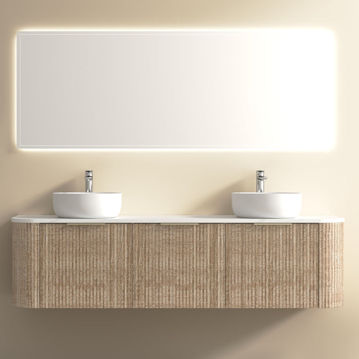 Ronda 1800 Curved Double White Oak Fluted Wall Hung Vanity
