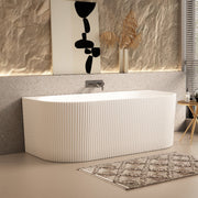 Ronda Fluted Matte White 1700mm V Groove Back to Wall Round Freestanding Bath - Acqua Bathrooms