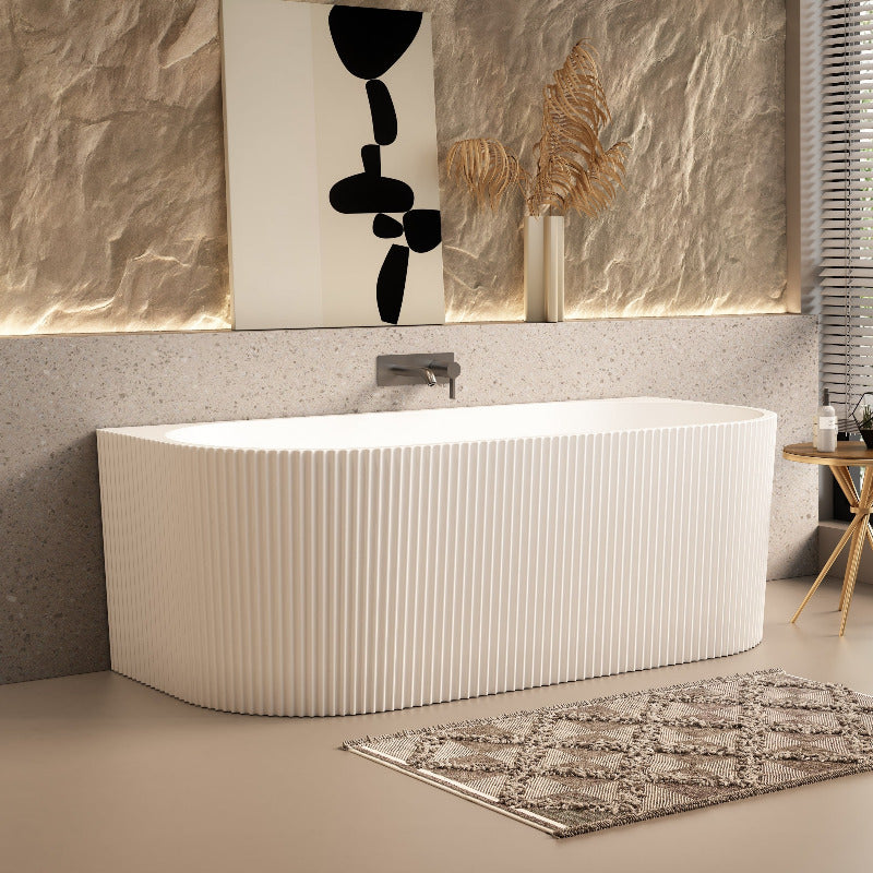 Ronda Fluted Matte White 1700mm V Groove Back to Wall Round Freestanding Bath - Acqua Bathrooms