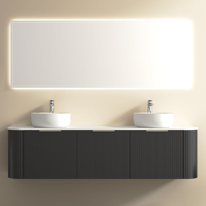 Ronda 1800 Curved Double Matte Black Fluted Wall Hung Vanity