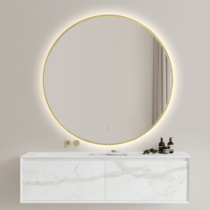 Round Touchless Back-Lit Brushed Gold 800mm LED Mirror - Three Light Temperatures