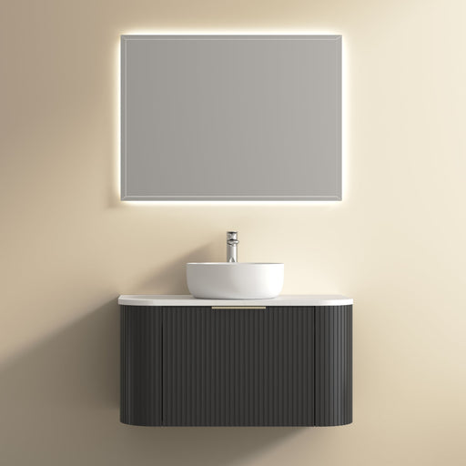Ronda 900 Curved Matte Black Fluted Wall Hung Vanity - Acqua Bathrooms