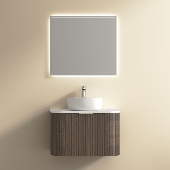 Ronda 750 Curved Walnut Fluted Wall Hung Vanity