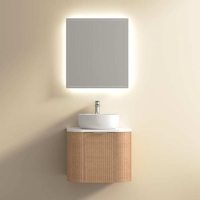 Ronda 600 Curved Desert Oak Fluted Wall Hung Vanity - Acqua Bathrooms