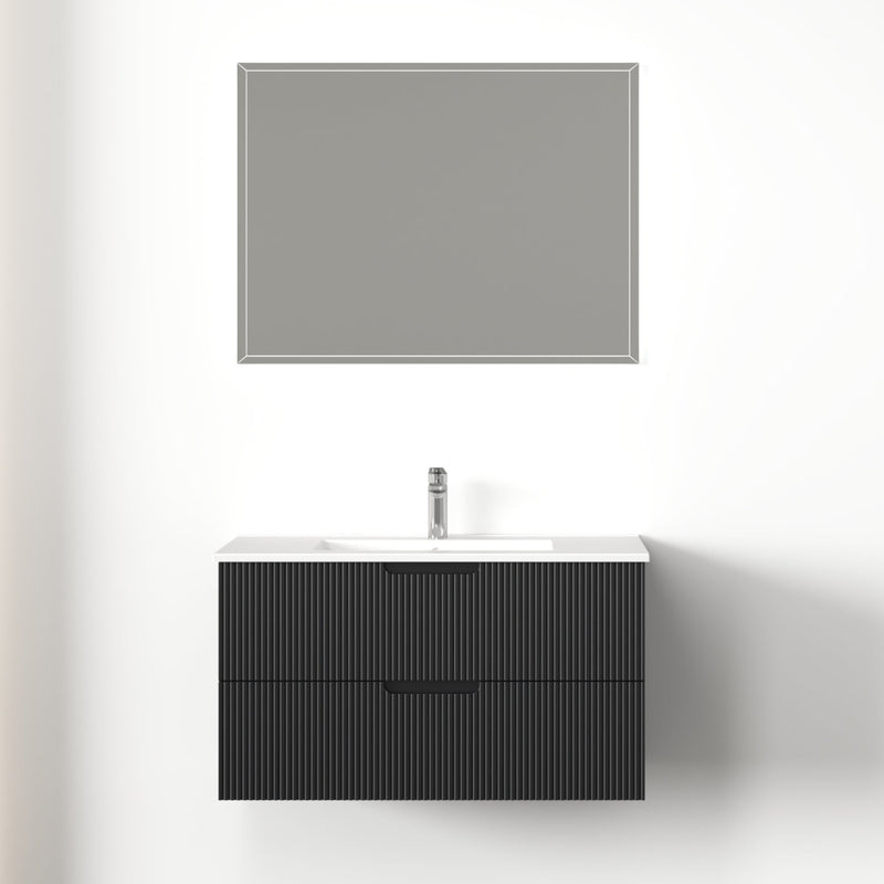 Kelsa 900 Fluted Matte Black Wall Hung Vanity - Acqua Bathrooms