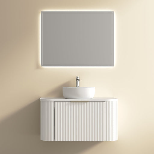 Ronda 900 Curved Fluted Matte White Wall Hung Vanity - Acqua Bathrooms