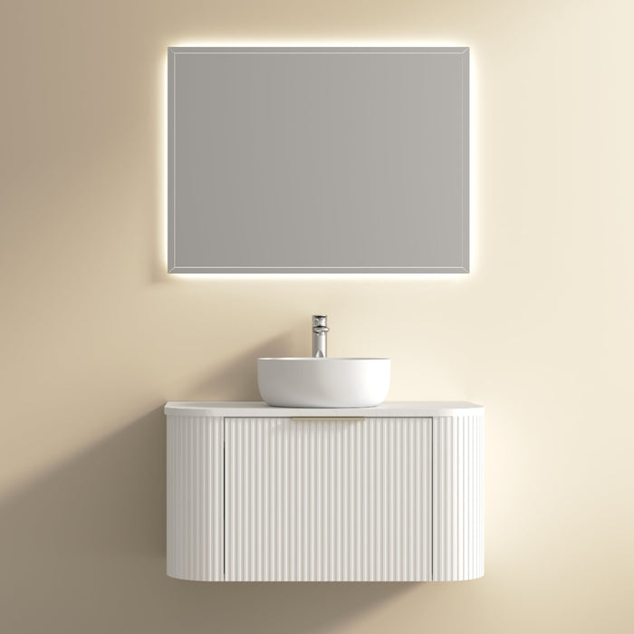 Ronda 900 Curved Fluted Matte White Wall Hung Vanity - Acqua Bathrooms
