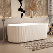 Ronda Fluted Matte White 1700mm V Groove Round Freestanding Bath - Acqua Bathrooms