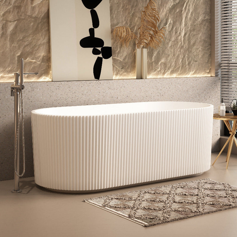 Ronda Fluted Matte White 1700mm V Groove Round Freestanding Bath - Acqua Bathrooms