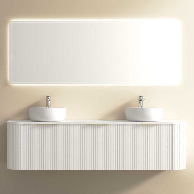 Ronda 1800 Curved Double Matte White Fluted Wall Hung Vanity