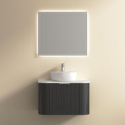 Ronda 750 Curved Matte Black Fluted Wall Hung Vanity - Acqua Bathrooms