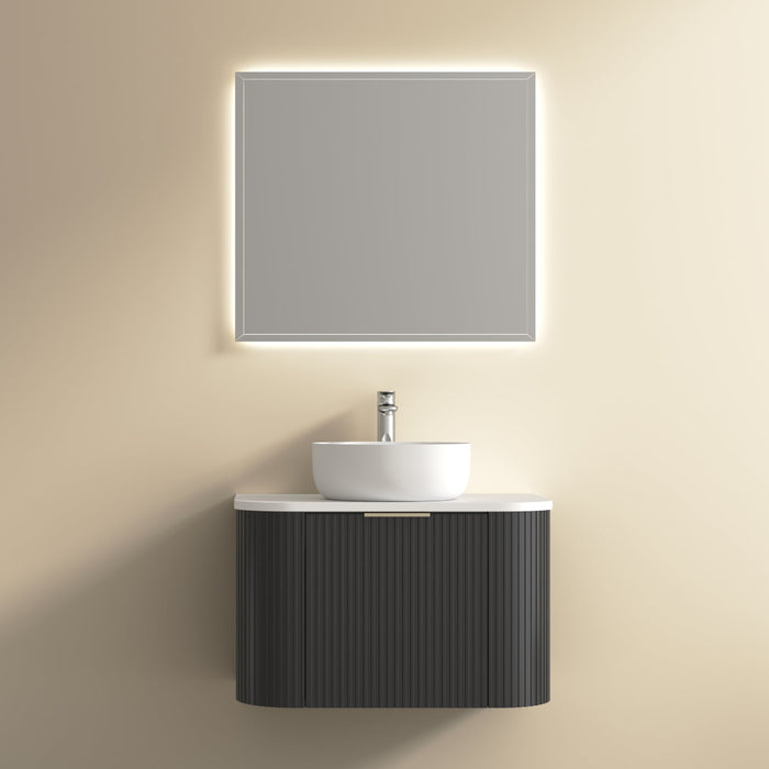 Ronda 750 Curved Matte Black Fluted Wall Hung Vanity - Acqua Bathrooms