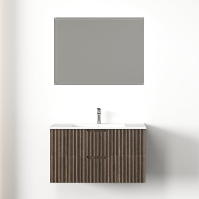Kelsa 900 Fluted Walnut Wall Hung Vanity - Acqua Bathrooms