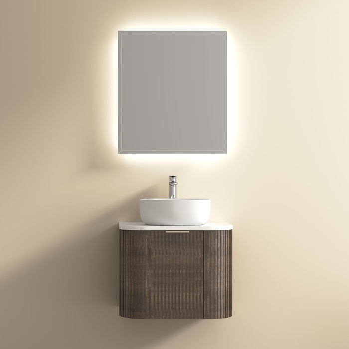 Ronda 600 Curved Walnut Fluted Wall Hung Vanity
