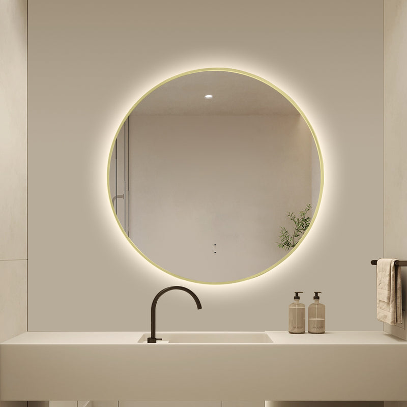 Round Touchless Back-Lit Brushed Gold 600mm LED Mirror - Three Light Temperatures