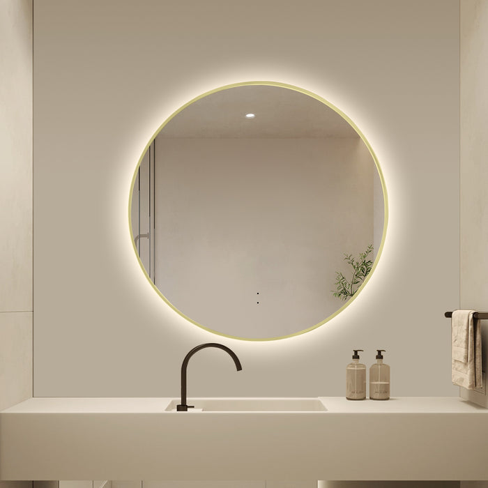 Round Touchless Back-Lit Brushed Gold 600mm LED Mirror - Three Light Temperatures