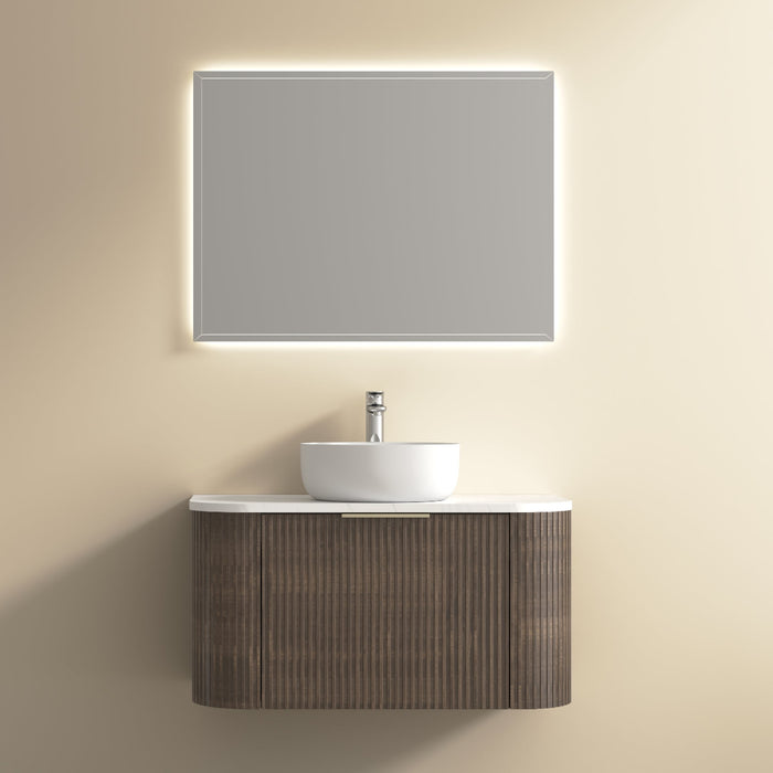 Ronda 900 Curved Walnut Fluted Wall Hung Vanity