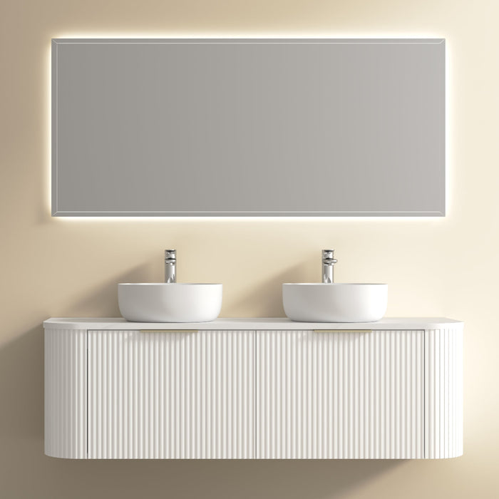 Ronda 1500 Curved Double Matte White Fluted Wall Hung Vanity - Acqua Bathrooms