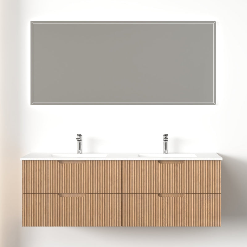 Kelsa 1500 Fluted Desert Oak Double Bowl Wall Hung Vanity - Acqua Bathrooms