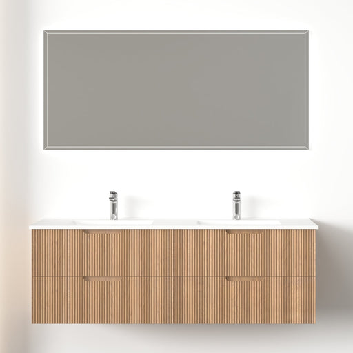 Kelsa 1500 Fluted Desert Oak Double Bowl Wall Hung Vanity - Acqua Bathrooms