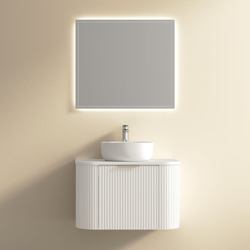 Ronda 750 Curved Matte White Fluted Wall Hung Vanity - Acqua Bathrooms