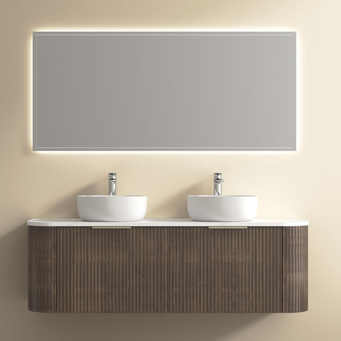 Ronda 1500 Curved Double Walnut Fluted Wall Hung Vanity