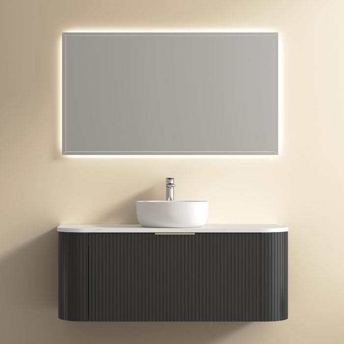 Ronda 1200 Curved Matte Black Fluted Wall Hung Vanity - Acqua Bathrooms