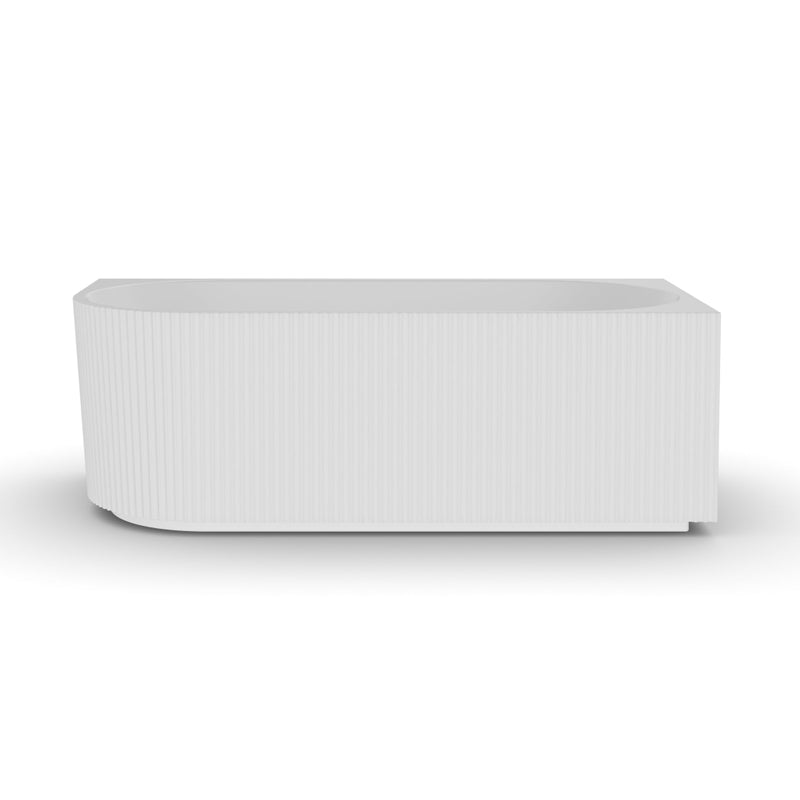 Ronda Fluted Matte White 1700mm V Groove Right Corner Fit Round Freestanding Bath - Acqua Bathrooms