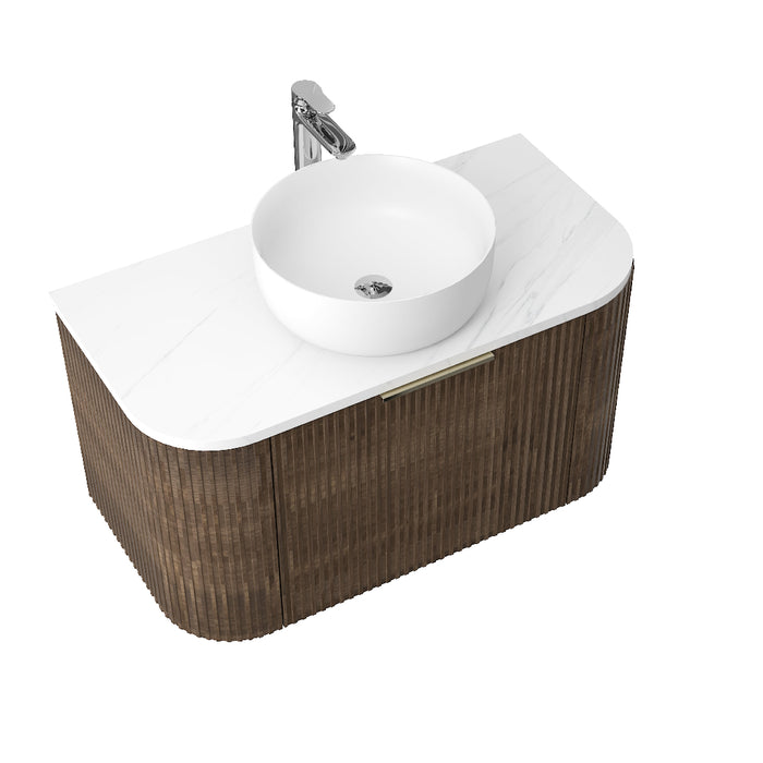 Ronda 900 Curved Walnut Fluted Wall Hung Vanity