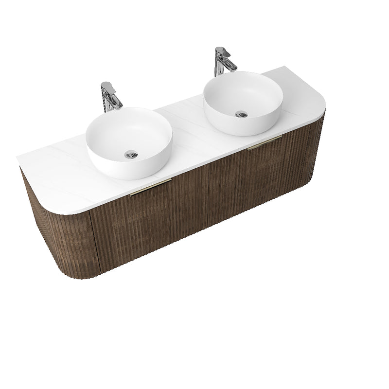 Ronda 1500 Curved Double Walnut Fluted Wall Hung Vanity
