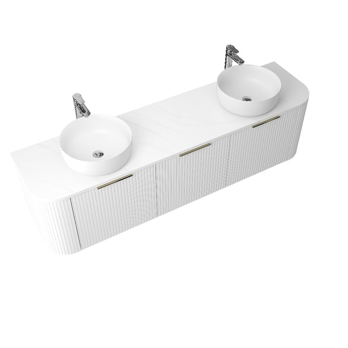 Ronda 1800 Curved Double Matte White Fluted Wall Hung Vanity