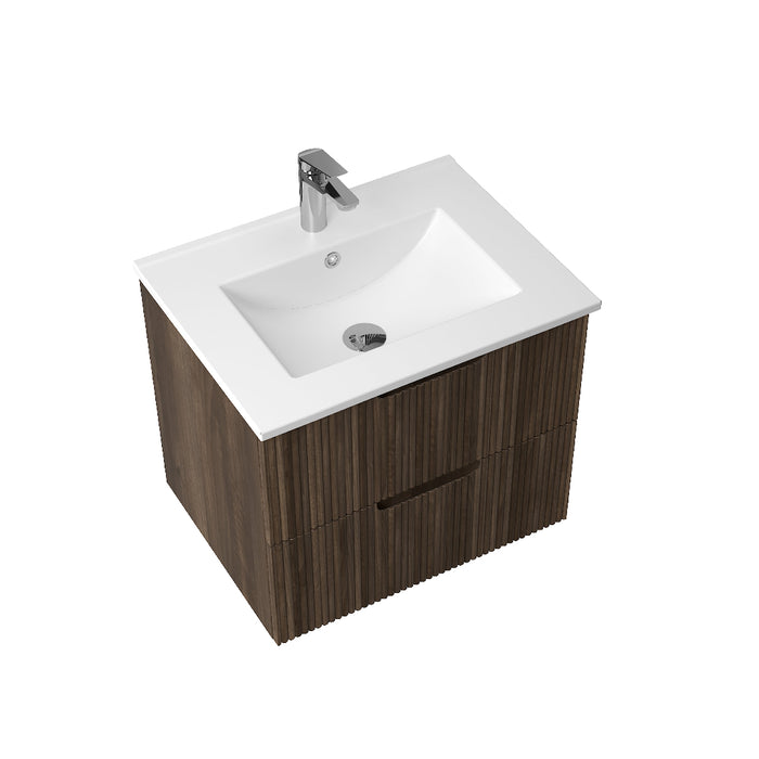 Kelsa 600 Fluted Walnut Wall Hung Vanity