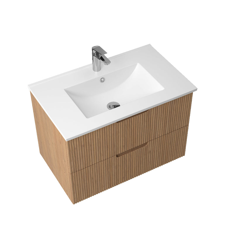 Kelsa 750 Fluted Desert Oak Wall Hung Vanity - Acqua Bathrooms
