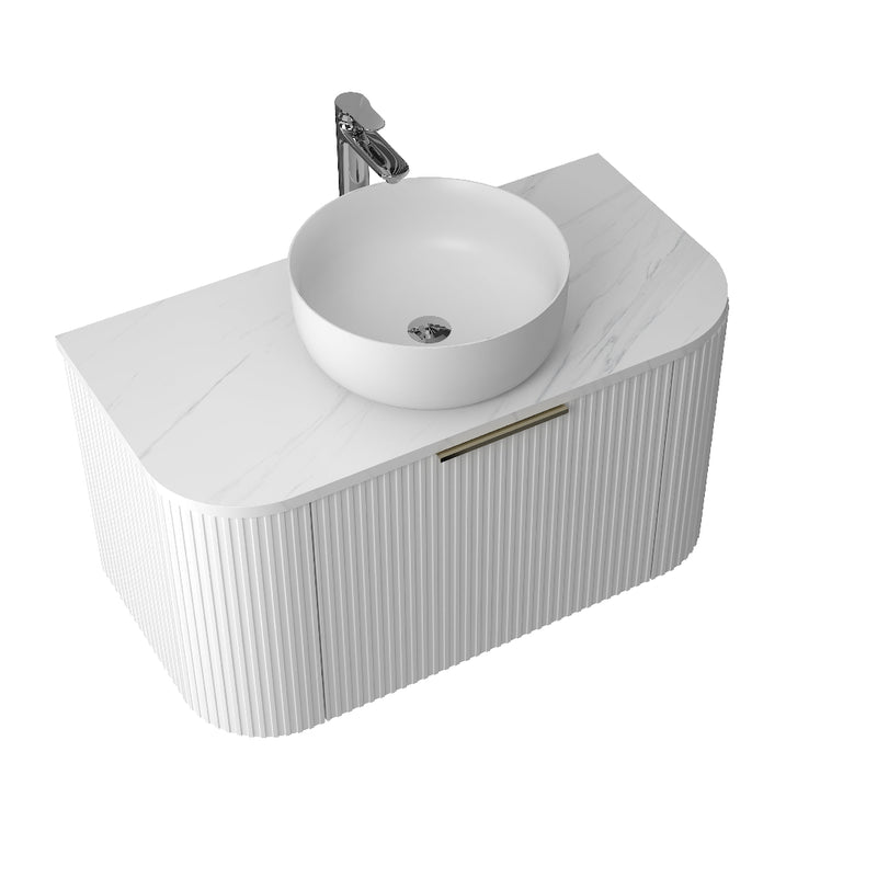 Ronda 900 Curved Fluted Matte White Wall Hung Vanity - Acqua Bathrooms