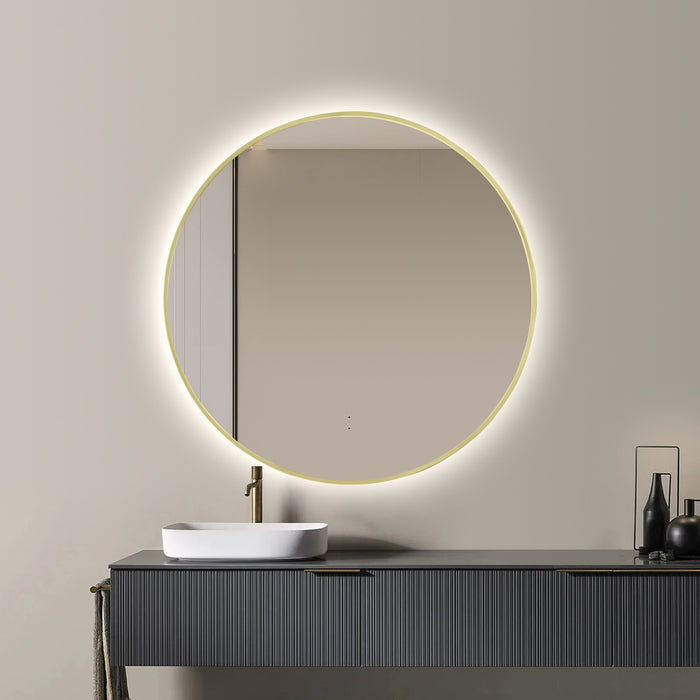 Round Touchless Back-Lit Brushed Gold 600mm LED Mirror - Three Light Temperatures