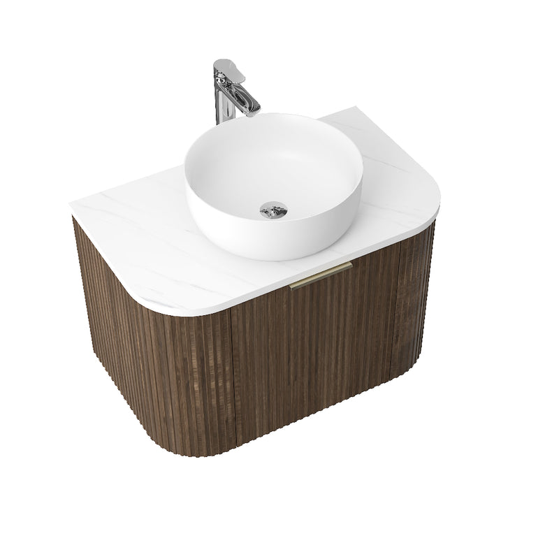 Ronda 750 Curved Walnut Fluted Wall Hung Vanity