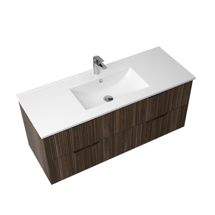 Kelsa 1200 Fluted Walnut Wall Hung Vanity - Acqua Bathrooms